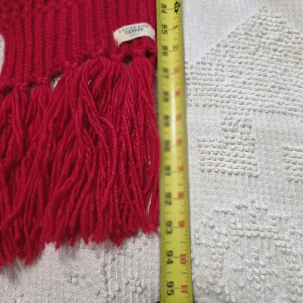 Lands End Fringed Red Knit Crochet Style Scarf Long 92